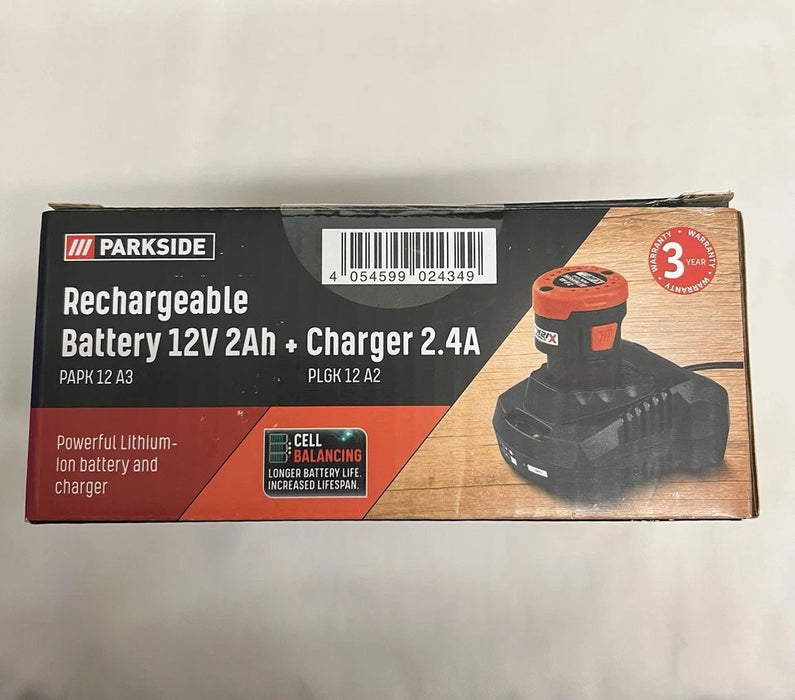 Parkside 12v 2Ah Battery & Charger for 12v Angle Grinder, Drill, PWSA 12 NEW