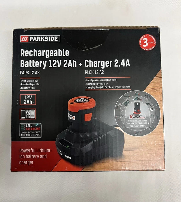 Parkside 12v 2Ah Battery & Charger for 12v Angle Grinder, Drill, PWSA 12 NEW