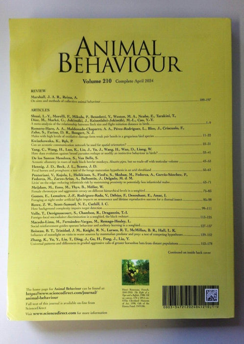 Animal Behaviour Journal Vol 210 Complete April 2024