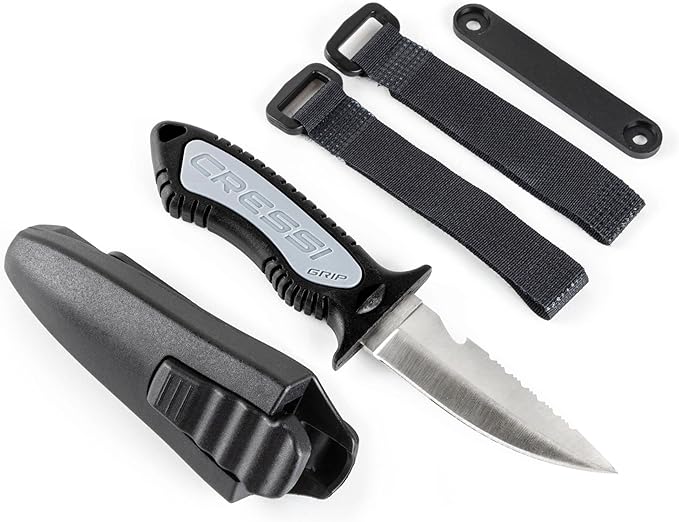 Cressi Crg1B Unisex Adult Grip Blunt Tip Knife Diving Knife - Black/Silver, 17.50 cm