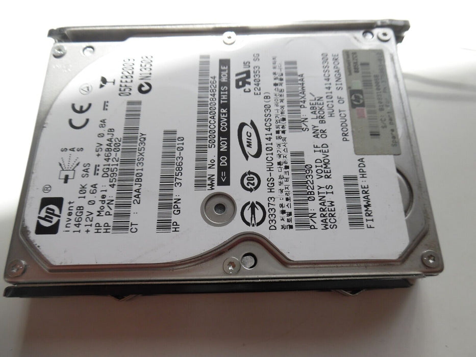 Hard Drive HP DG146BAAJB 459512-002 146GB 10000U/Min 16MB Cache SAS 2.5 " Inch