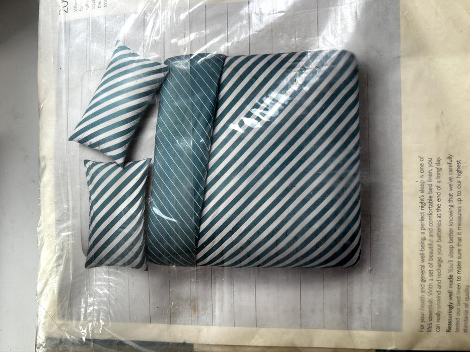 John Lewis & Partners Diaz Stripe Mini Teal Double Duvet Set