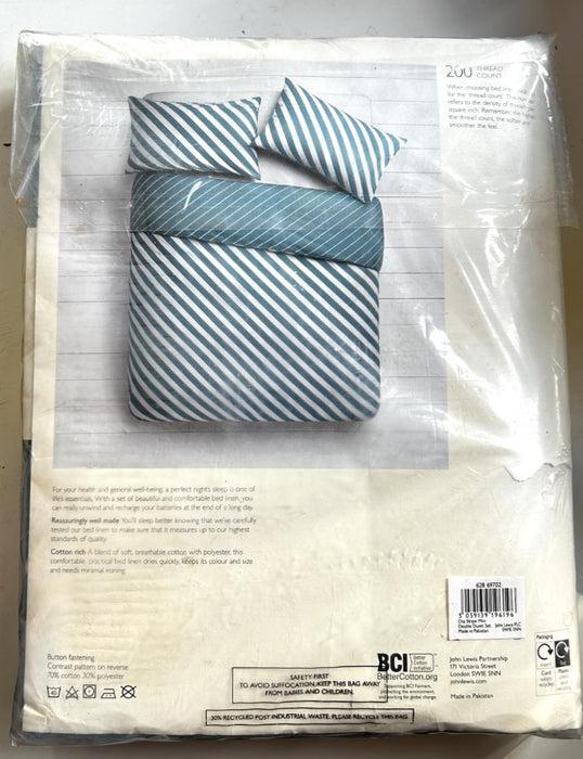 John Lewis & Partners Diaz Stripe Mini Teal Double Duvet Set