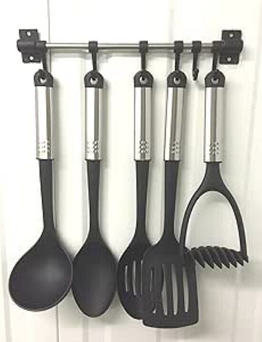 SMALL KITCHEN WALL MOUNT MOUNTED UTENSIL TOOL RACK RAIL HOLDER HANGER 6 HOOKS