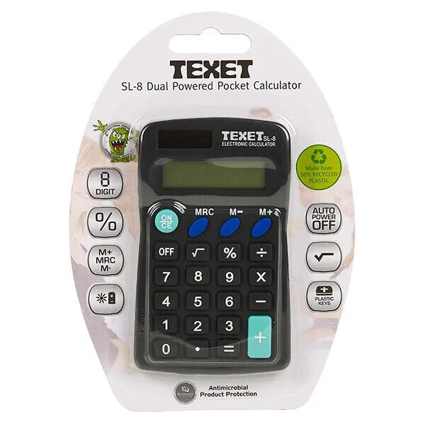 Texet Pocket 8 Digit Dual Powered Calculator NEW