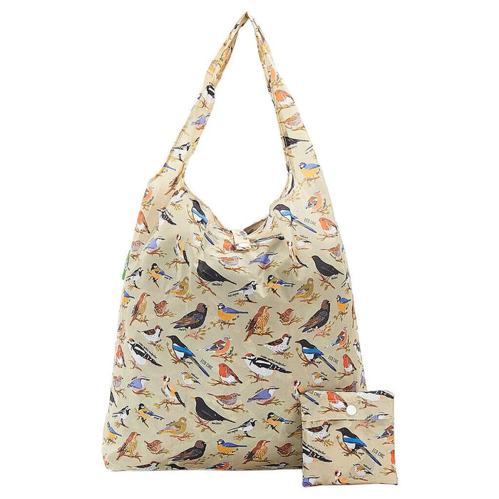 Eco Chic Lightweight Foldable Reusable Shopping Bag - Green Wild Birds