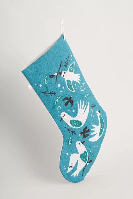 Seasalt Stocking - teal Jute Stocking - Christmas Doves Azurite