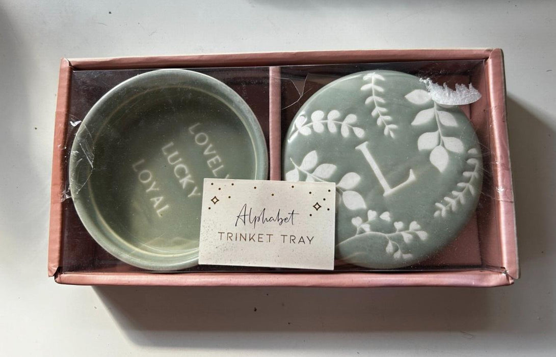 Ceramic Alphabet Trinket Tray Letter 'L' "Lovely, Lucky, Loyal"