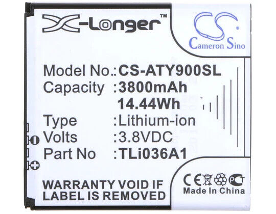 BATTERY FOR ALCATEL ONE TOUCH LINK Y900 TLI036A1 3.8V LI-ION 3800MAH / 14.44WH