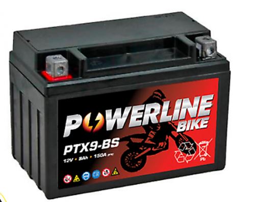 PTX9-BS Powerline Bike Motorcycle Battery Replaces YTX9-BS