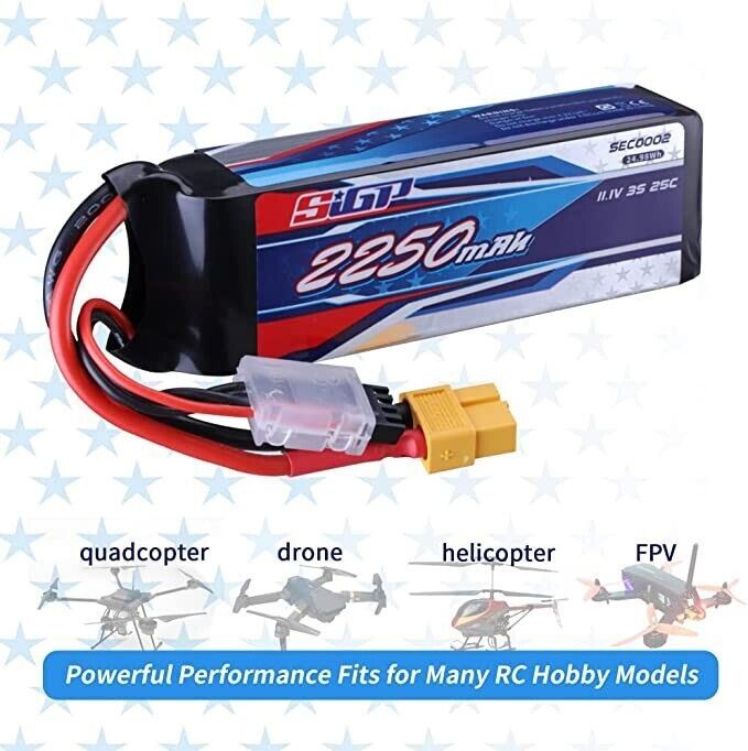 SIGP 3S Lipo Battery 2250mAh 11.1V 25C with XT60 Plug for RC Airplane Quadcopter