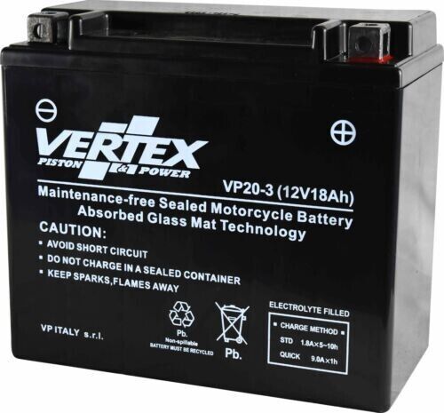 Vertex Battery VP20-3 Replaces YTX20L-BS, CTX20L-BS, LTX20L-BS