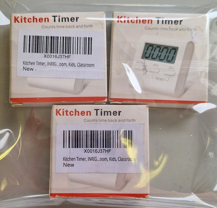 3 Pack Kitchen Timer - Counts time back and forth - White