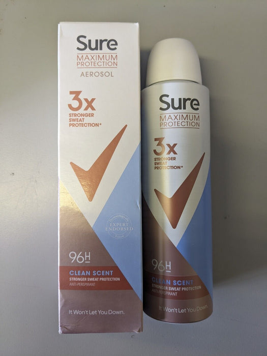 Sure Maximum Protection 96h 150ml Clean Scent Aerosol 4 Pack