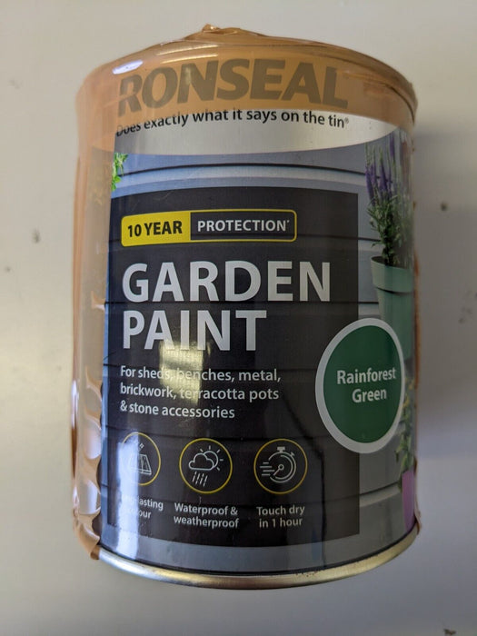 Ronseal Garden Paint Metal Wood Brick Stone Furniture Pot 750ml Rainforest Green