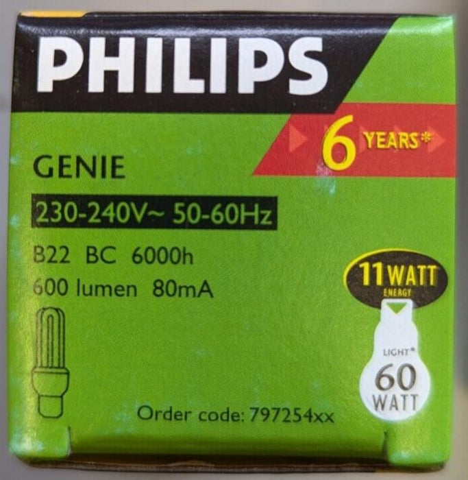 Pack of 2 Philips 11 Watt Energy - 60 Watt Light - Energy Saver