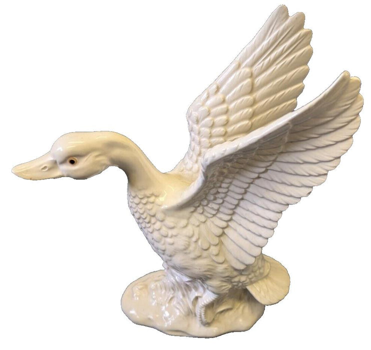 Flying Duck Ceramic Statue - White