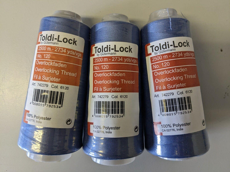 Gutermann Thread 2500m Toldi-Lock Sewing Machine & Overlocker Col. 6120 x3