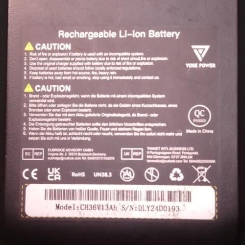 CH36V13Ah Down Tube Battery Lithium-ion Battery Electric Bicycle Black - No Keys