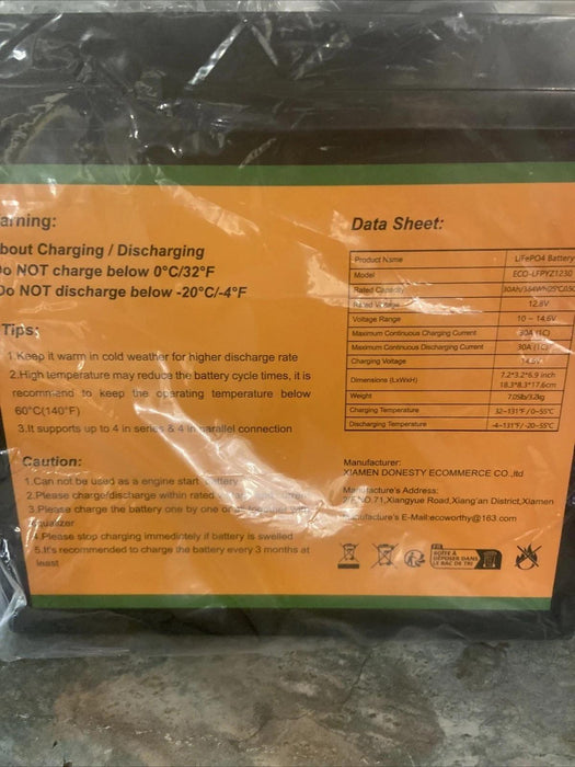 ECO-WORTHY 12V 30AH LiFePO4 Battery, Rechargeable  4000+ Deep cycle battery New