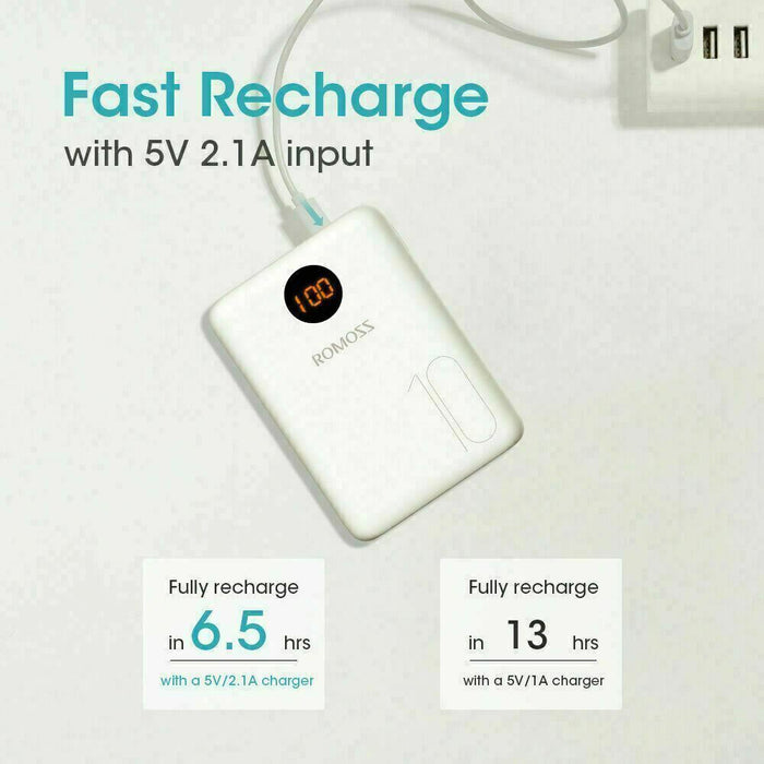 ROMOSS Digital Portable Dual USB Portable Battery Charger LED for Mobile Phone