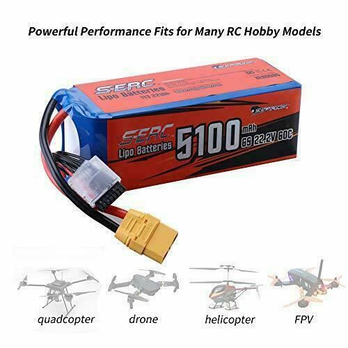 SUNPADOW 6S Lipo Battery 60C 22.2V 5100mAh with XT90 Plug for RC Airplane