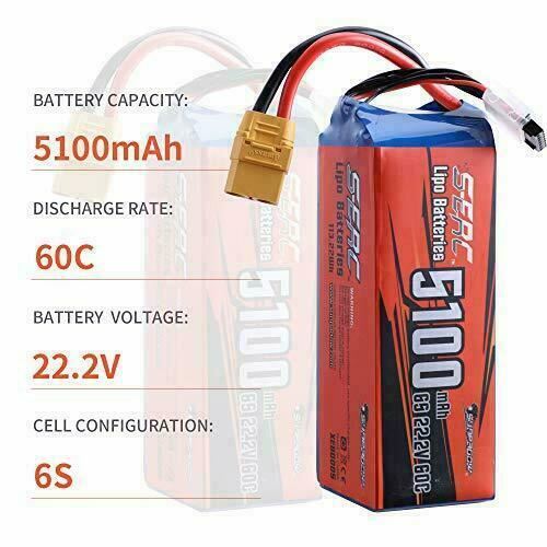 SUNPADOW 6S Lipo Battery 60C 22.2V 5100mAh with XT90 Plug for RC Airplane
