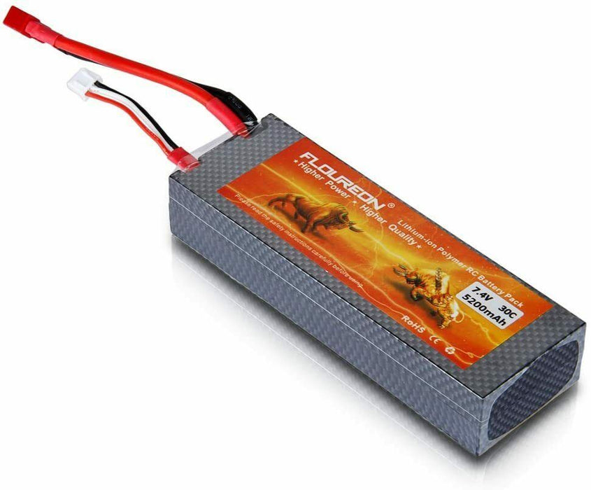 FLOUREON 7.4V 5200mAh 30C 2S Lipo Battery Pack Deans Plug With Hard Case RC