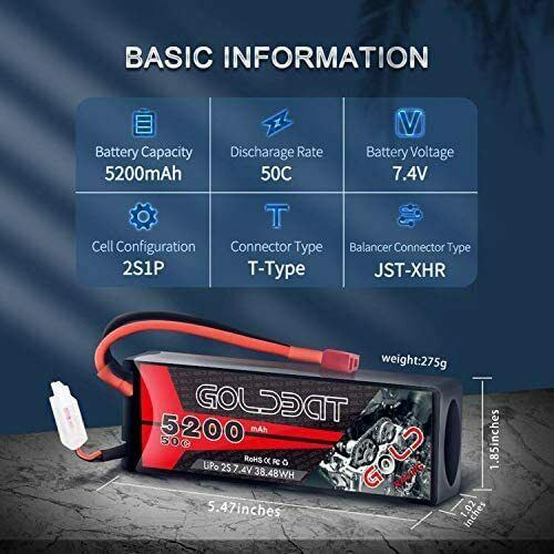 GOLDBAT 3S LiPo RC battery 11.1V 80C 5200mAh Lipo battery hard case with deans