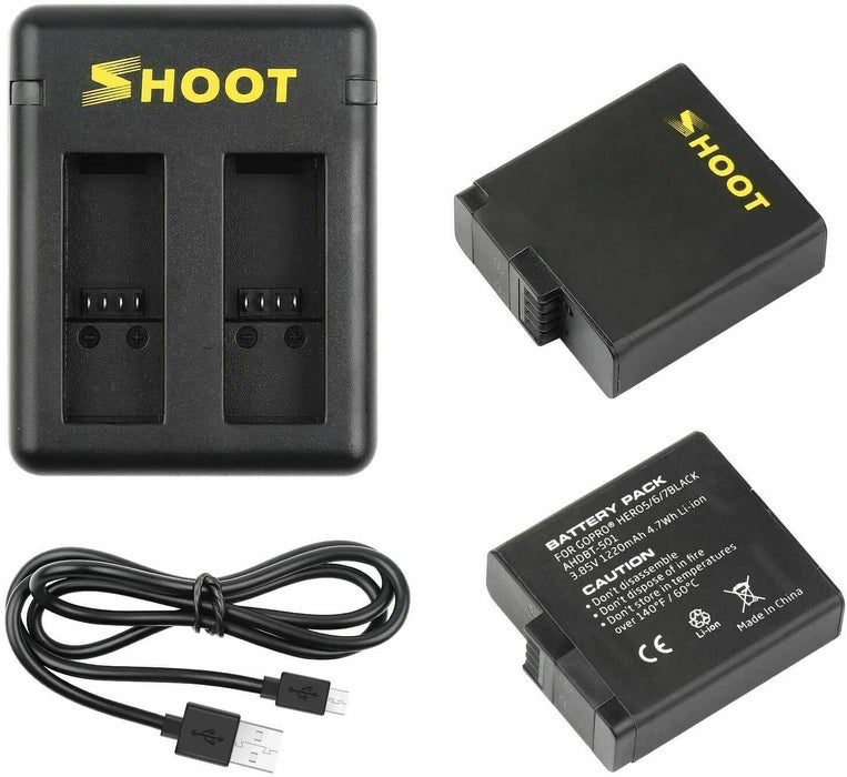 SHOOT 1220mAh Battery USB Dual Charger Replacement Battery for GoPro HERO7 Black
