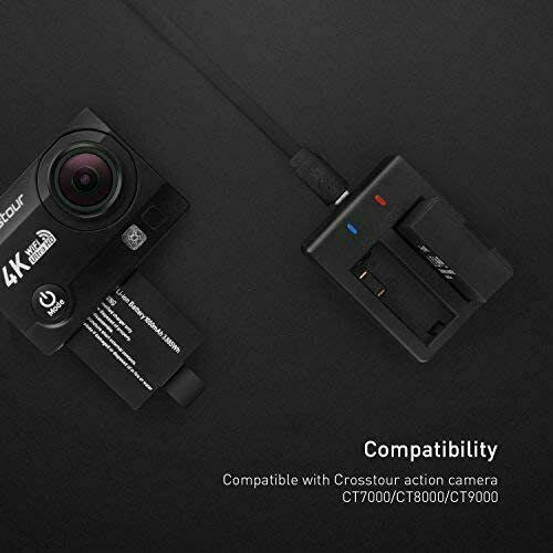 Crosstour Action Camera Battery Dual Rechargeable Batteries USB Charger DC10