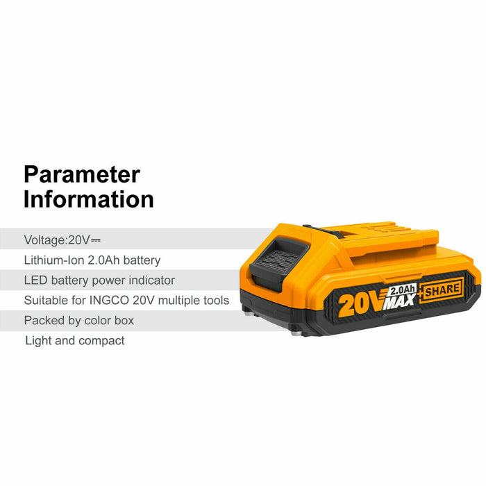 INGCO 20V 2.0Ah Lithium-Ion Battery Pack（Charger not included）FBLI2001