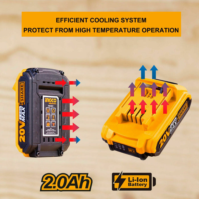 INGCO 20V 2.0Ah Lithium-Ion Battery Pack（Charger not included）FBLI2001