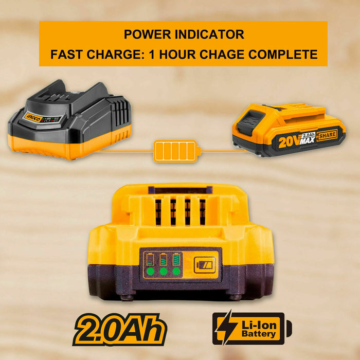 INGCO 20V 2.0Ah Lithium-Ion Battery Pack（Charger not included）FBLI2001