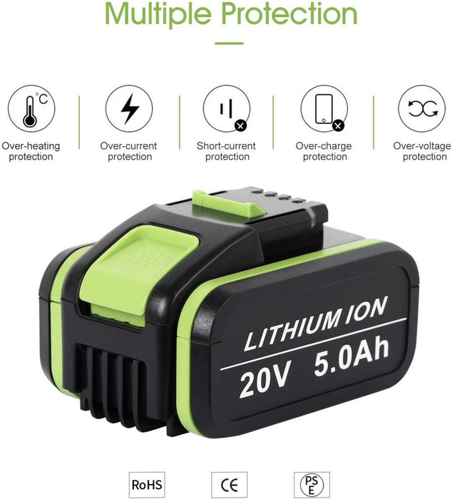 Jialitt 20V 5.0Ah Replacement Battery for Worx WA3551 WA3551.1 WA3553...