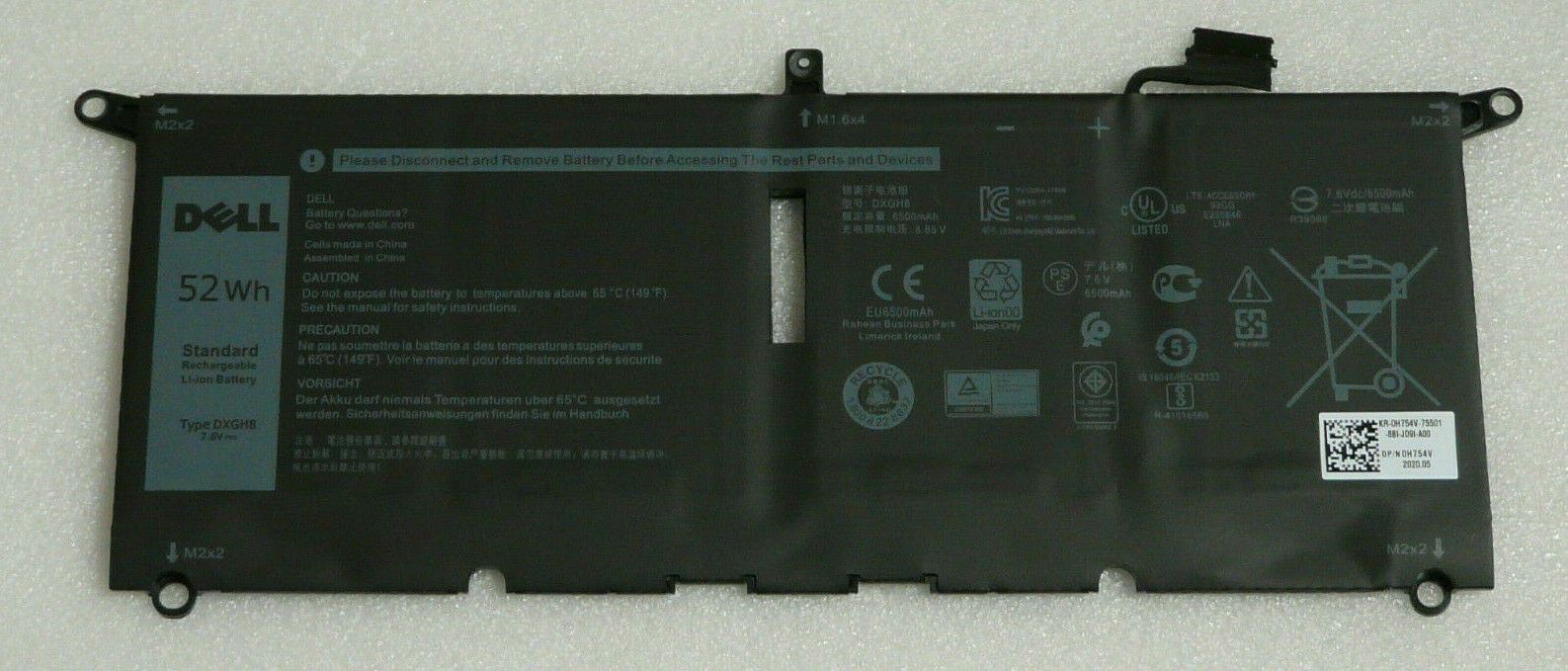 NEW DELL XPS 7390 9370 9380 52Wh 7.6V BATTERY G8VCF DXGH8 H754V 451-BCRE