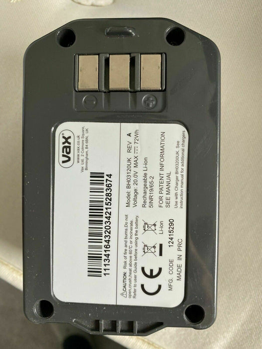 Vax Air Cordless Rechargeable Battery BH03120UK Lithium Life 20V 72Wh. Used