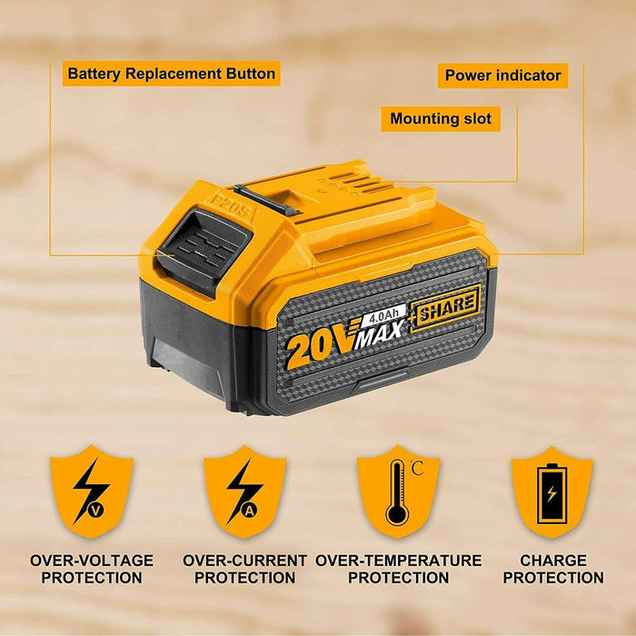 INGCO 20V 4.0Ah Lithium-Ion Battery Pack, Compatible with All INGCO 20V Power To