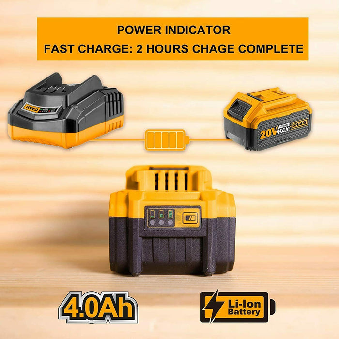 INGCO 20V 4.0Ah Lithium-Ion Battery Pack, Compatible with All INGCO 20V Power To