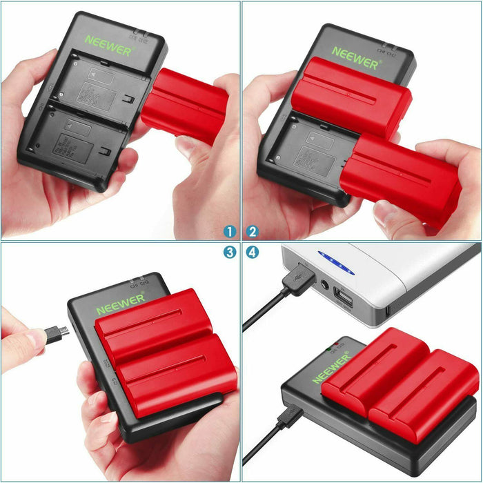 Neewer NP F550 Battery Charger Set for Sony 2-Pack Replacement 2600mAh