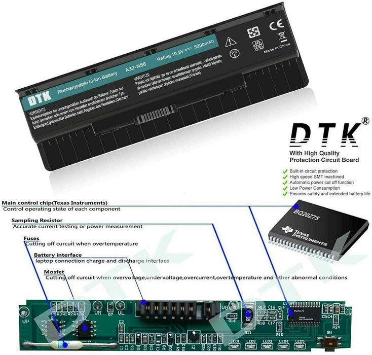 Laptop Battery for Asus A32-N56 A31-N56 N56 N76 N46 F45A F55 B53A B53V R500VD