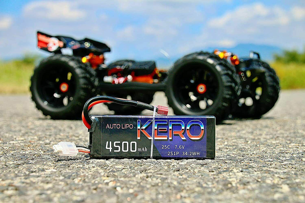 Kero 2S Lipo Battery 4500mAh 25C 7.6V Lipos Hard Case for 7.4V 1/8 1/10 RC Car