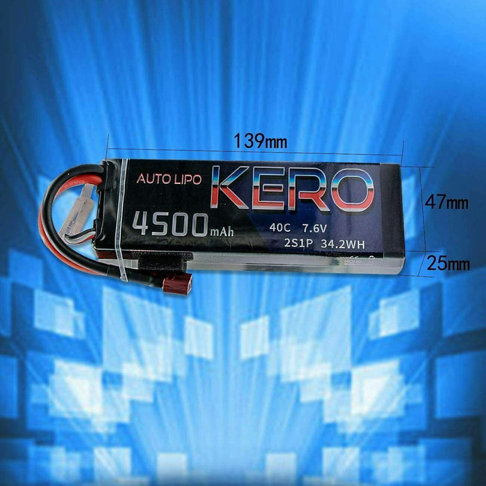 Kero 2S Lipo Battery 4500mAh 25C 7.6V Lipos Hard Case for 7.4V 1/8 1/10 RC Car