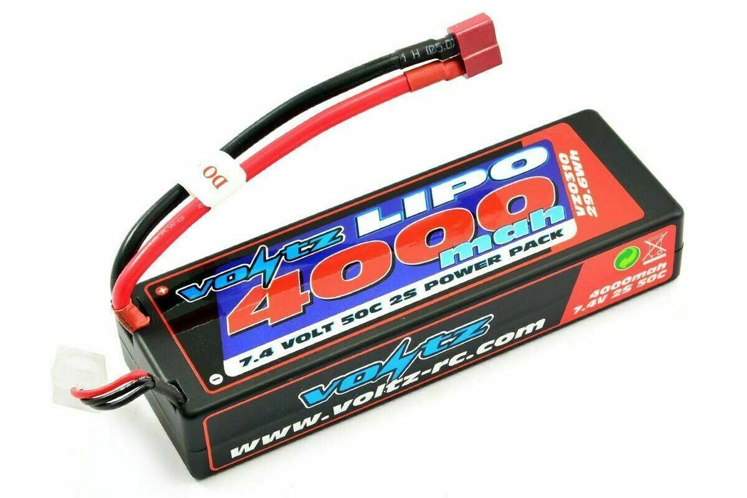 Voltz 4000mAh 2S 7.4v 30C Hard Case LiPo RC Car Battery w/Deans Connector Plug
