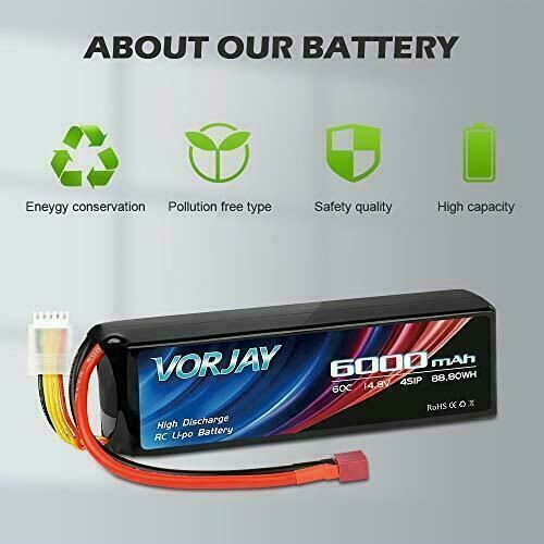 VORJAY 14.8V 60C 6000mAh 4S Lipo Battery with Deans T Plug and XT60 Connector