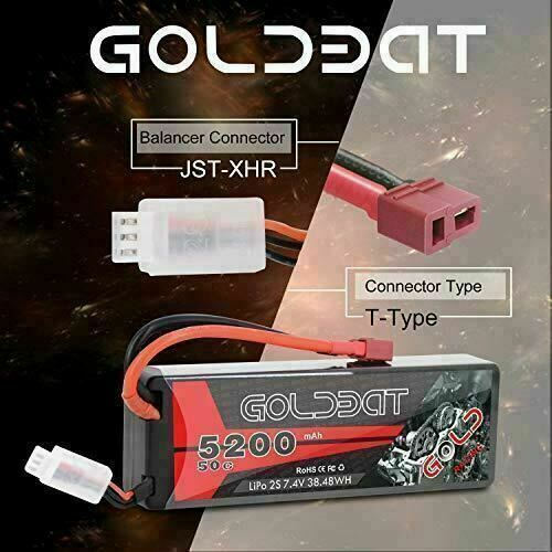 GOLDBAT 7.4v RC Battery 5200mah 50C 2S Lipo Rc Battery With T plug For Rc Cars