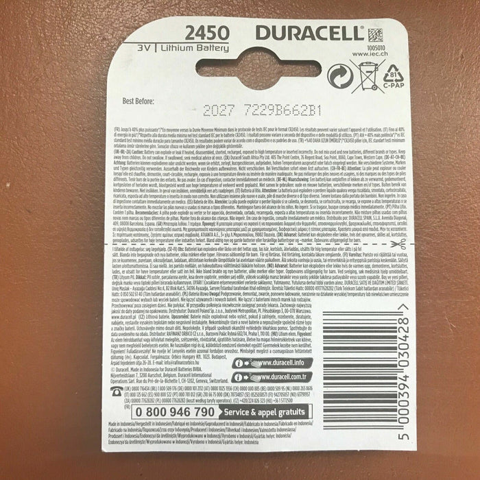 2 off Duracell CR2450 3V Lithium Coin Cell Battery 2450 DL2450 K2450L 2 coins