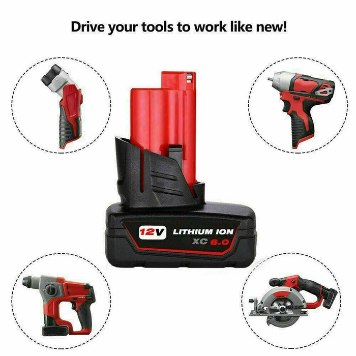 6AH For Milwaukee M12B6 LITHIUM ION XC 6.0 High Capacity Battery 12 V Drill Tool