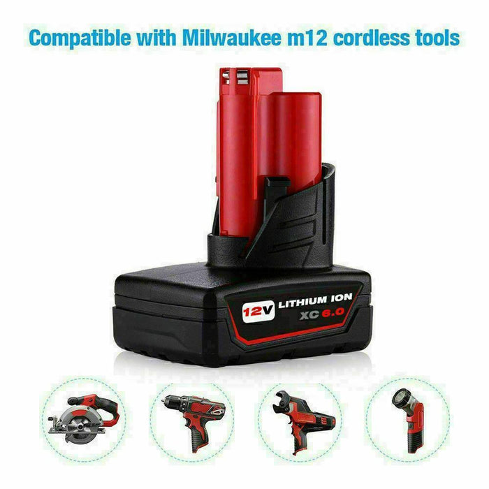 6AH For Milwaukee M12B6 LITHIUM ION XC 6.0 High Capacity Battery 12 V Drill Tool