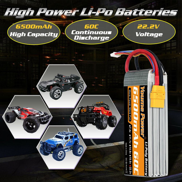 Youme 22.2V 6S 6500mAh 60C XT90 LiPo Battery for Drone Truck Airplane Boat FPV